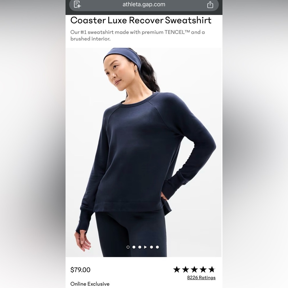 NWT Athleta 2X Navy Blue Coaster Luxe Recover Sweatshirt
